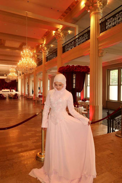 Pale Pink Layered Chiffon Lace Dress
