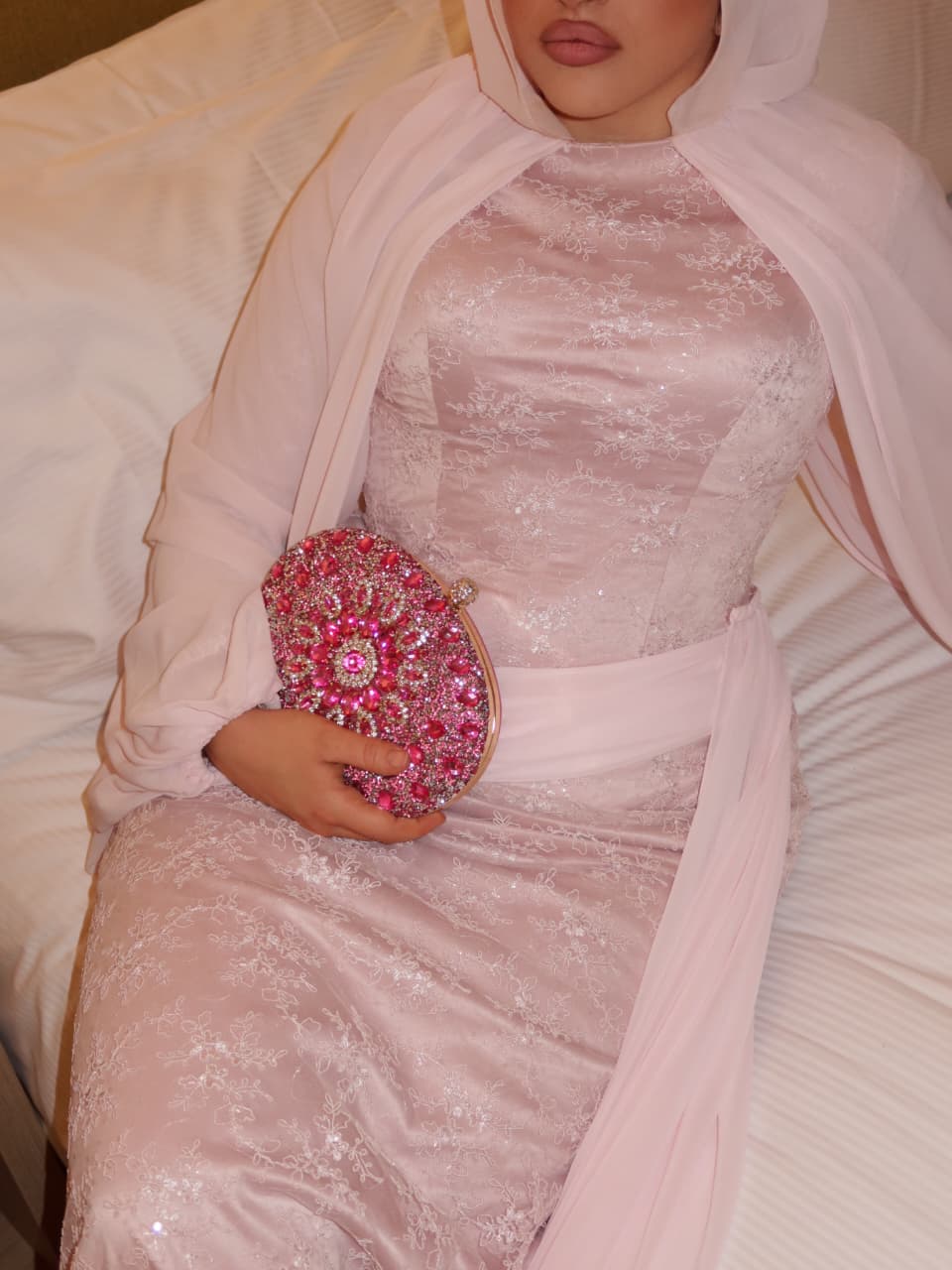 Pale Pink Chiffon Lace Dress