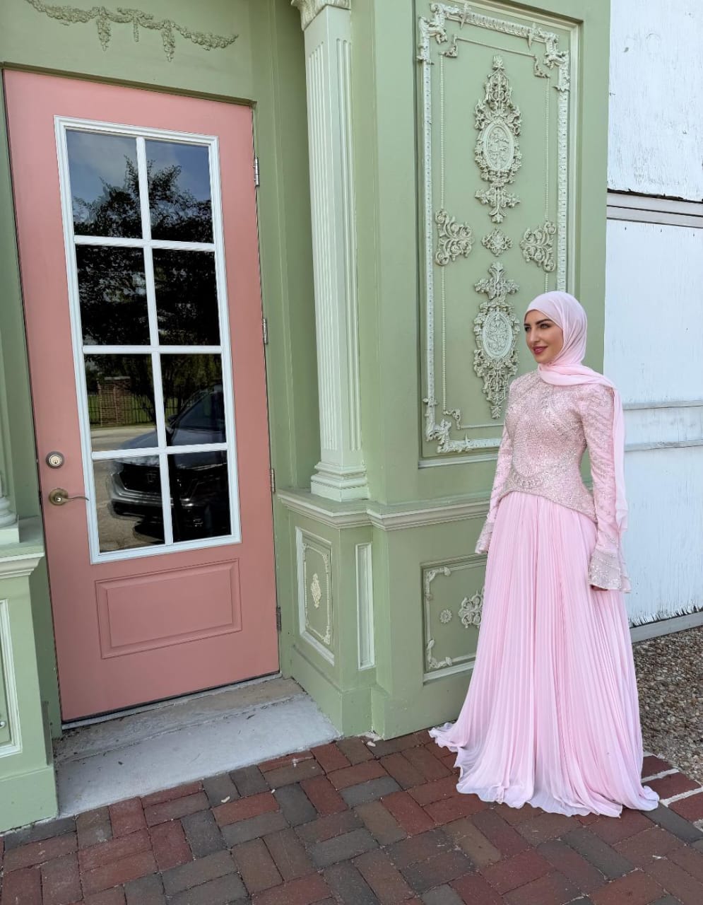 Rose Embroidered Corset Plissé Chiffon Dress