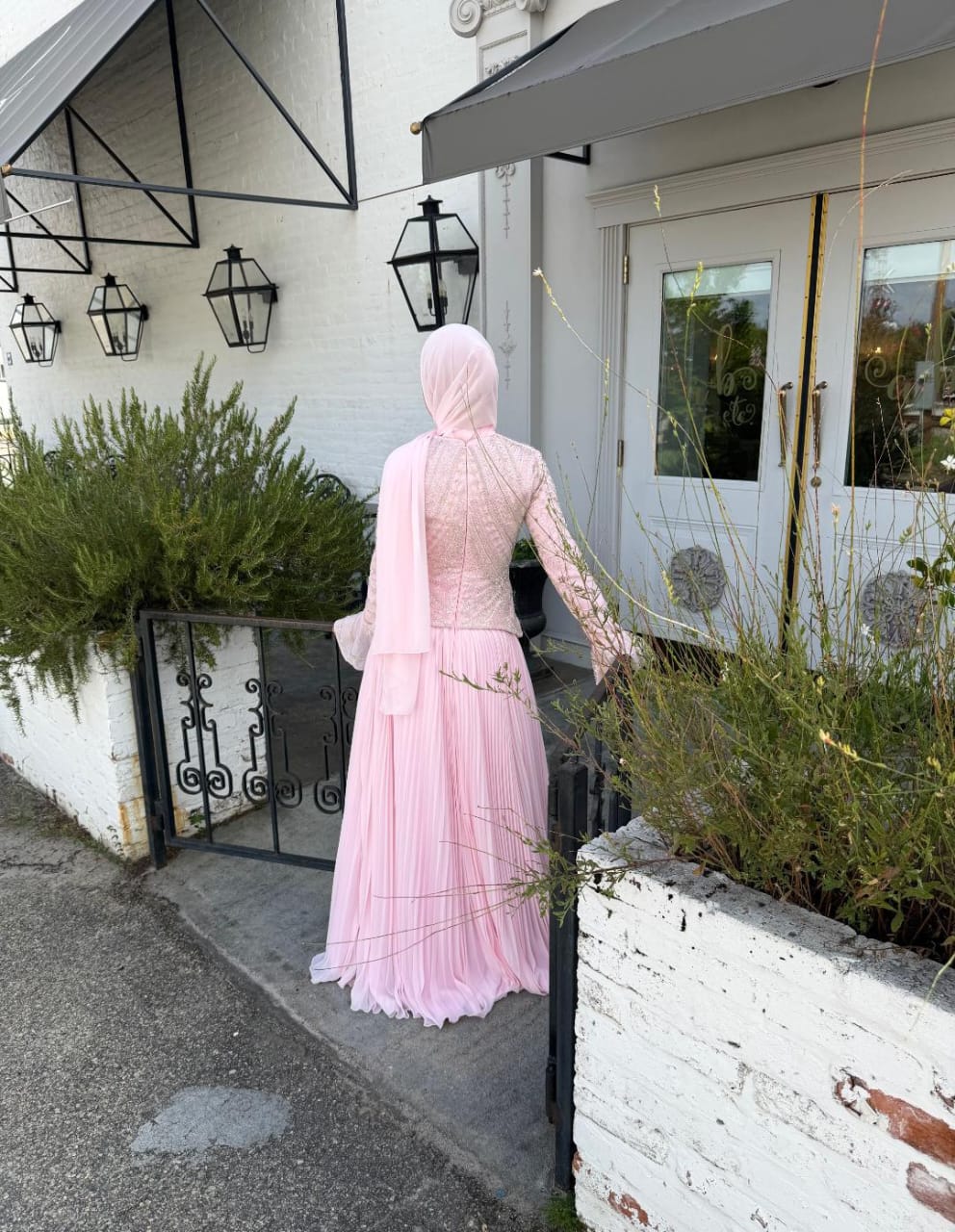 Rose Embroidered Corset Plissé Chiffon Dress