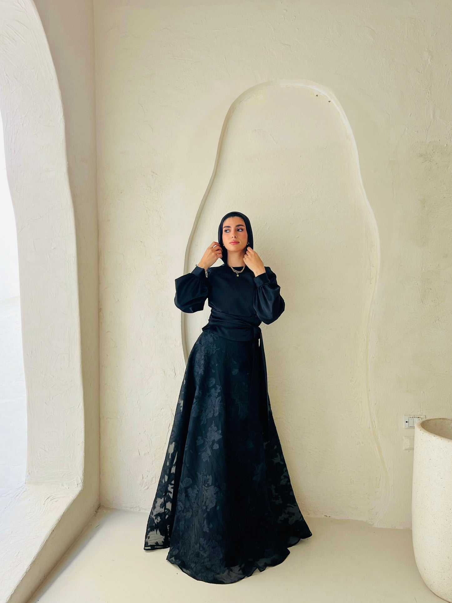 Black Cloche Skirt with Classic Embroidery