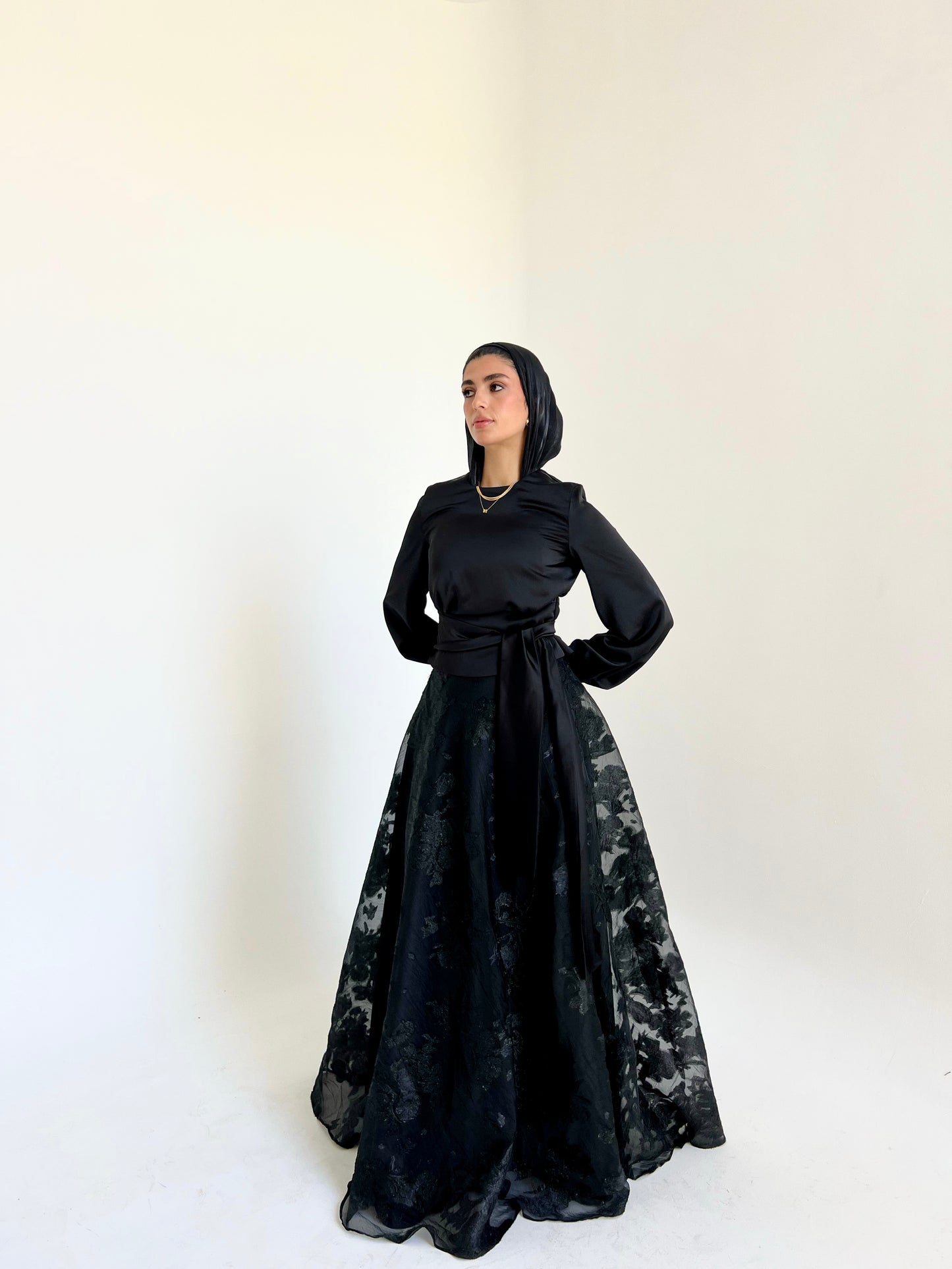 Black Cloche Skirt with Classic Embroidery