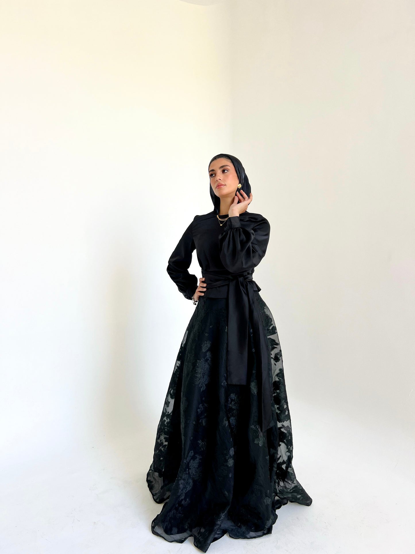 Black Cloche Skirt with Classic Embroidery