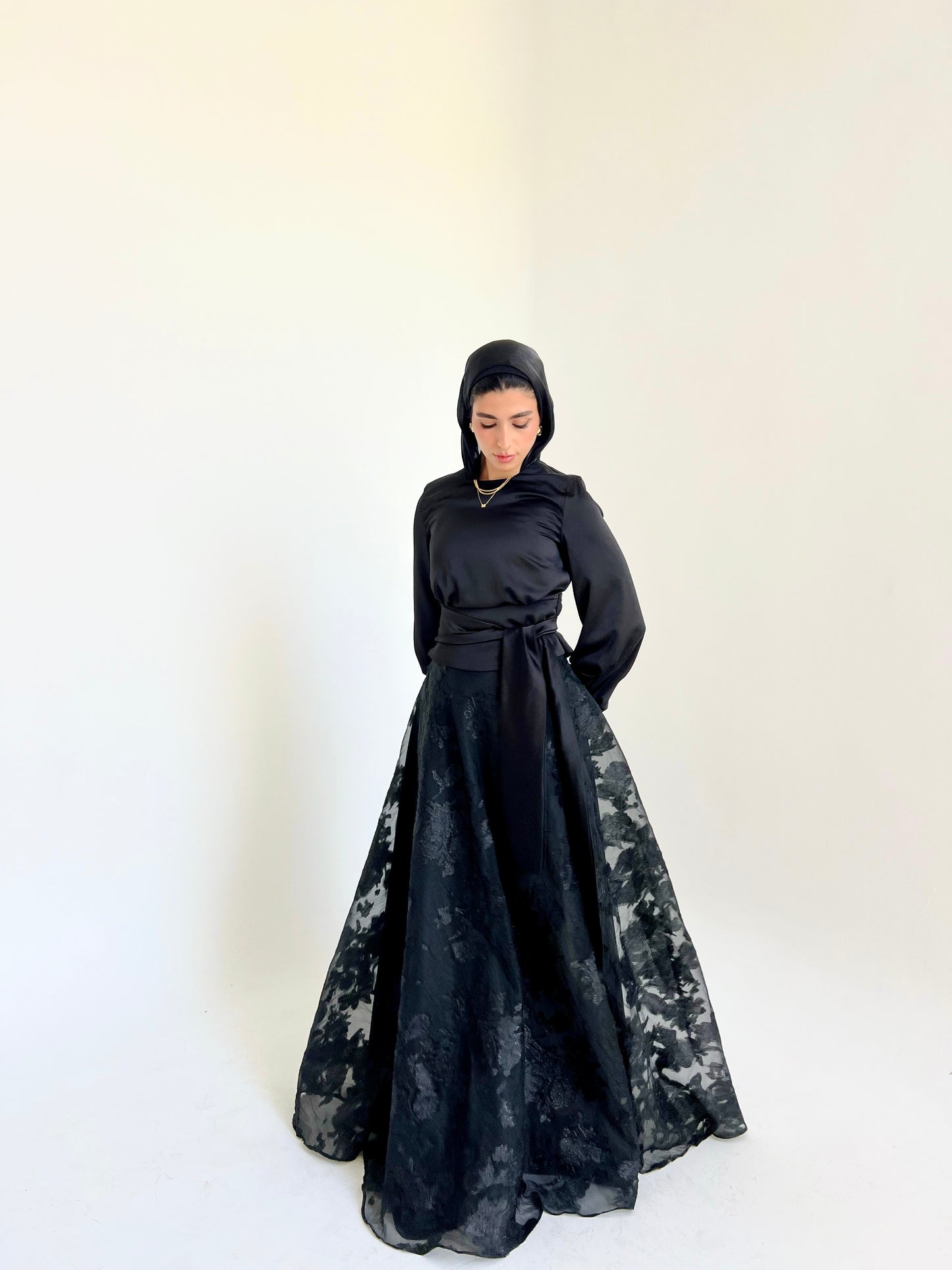 Black Cloche Skirt with Classic Embroidery