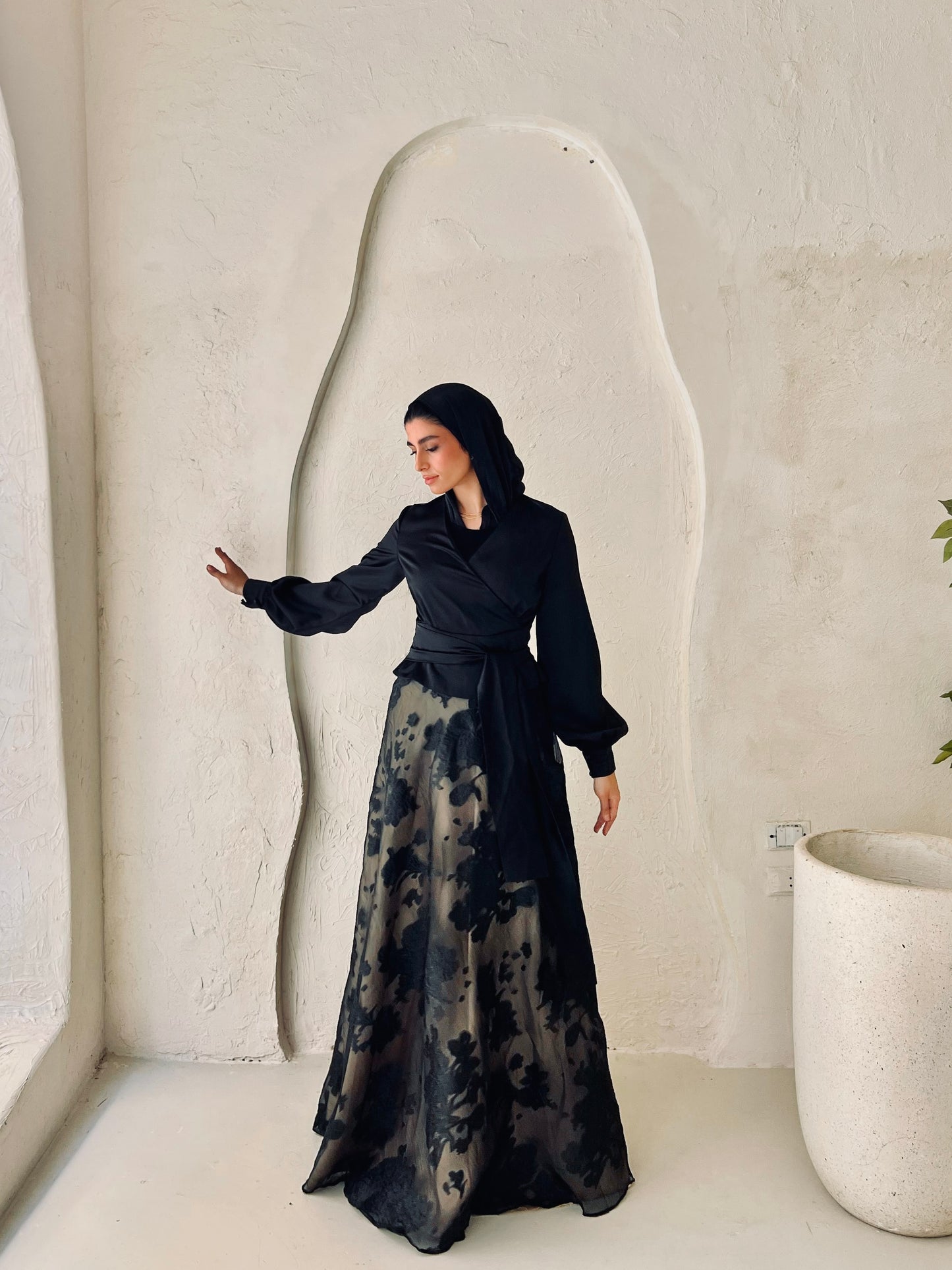 Black Cloche Skirt with Classic Embroidery (Gold Lined)