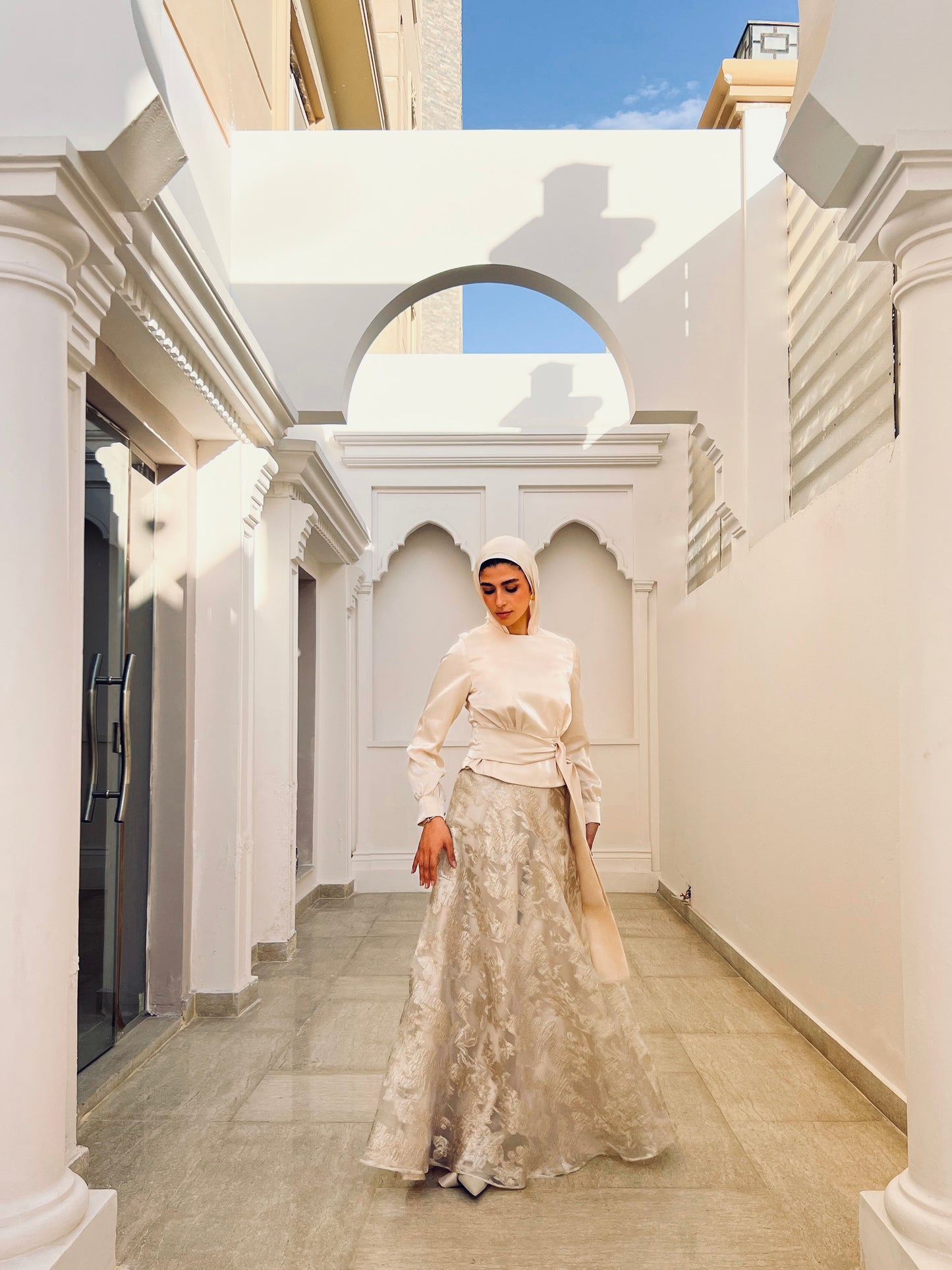 Champagne Cloche Skirt with Classic Embroidery