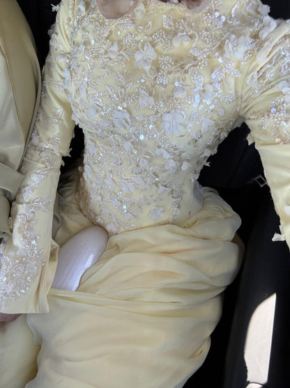 Yellow Layered Chiffon Lace Dress