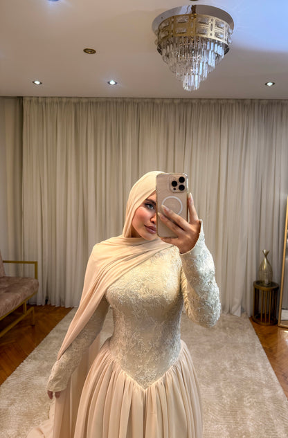 Champagne Layered Chiffon Lace Dress