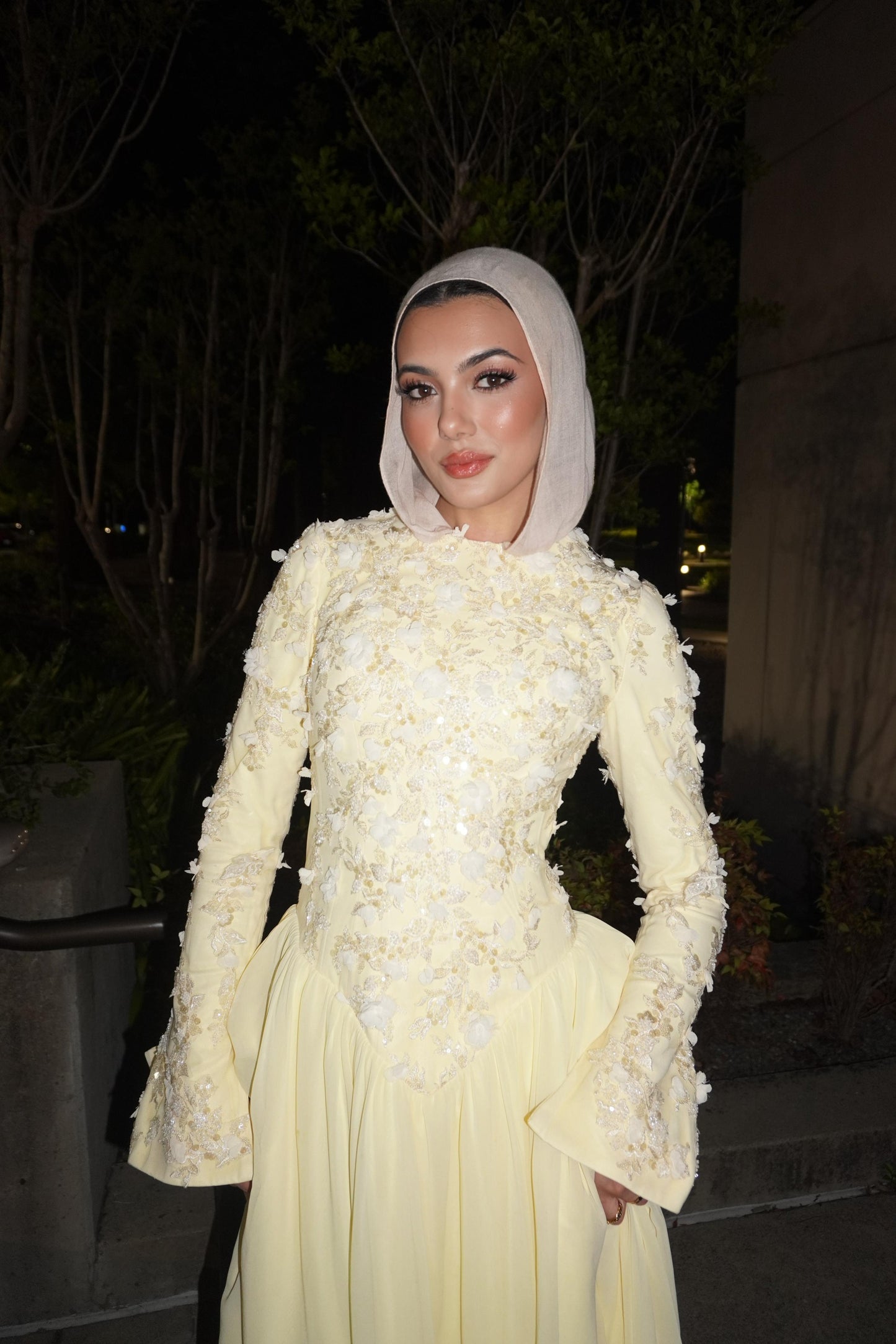 Yellow Layered Chiffon Lace Dress