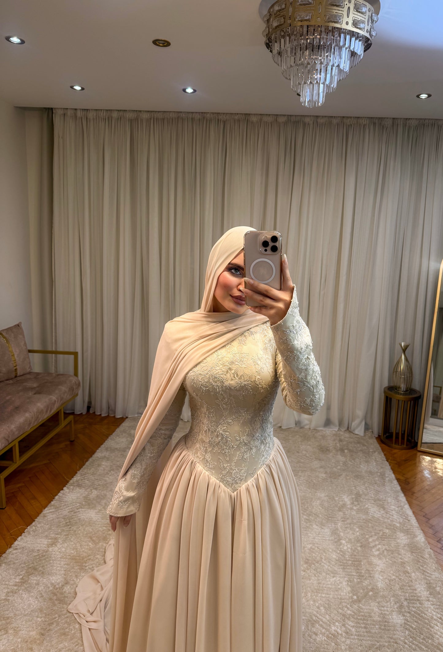 Champagne Layered Chiffon Lace Dress