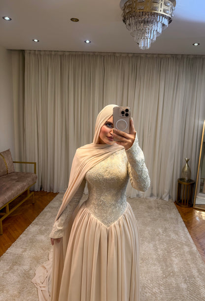 Champagne Layered Chiffon Lace Dress