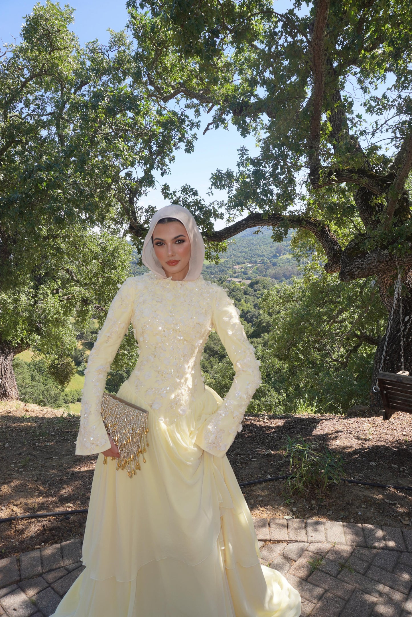 Yellow Layered Chiffon Lace Dress