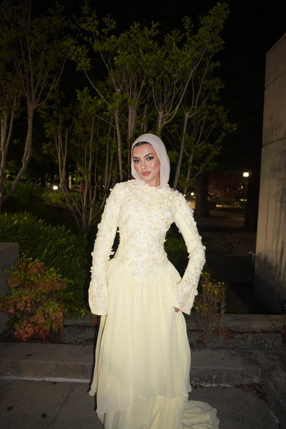 Yellow Layered Chiffon Lace Dress
