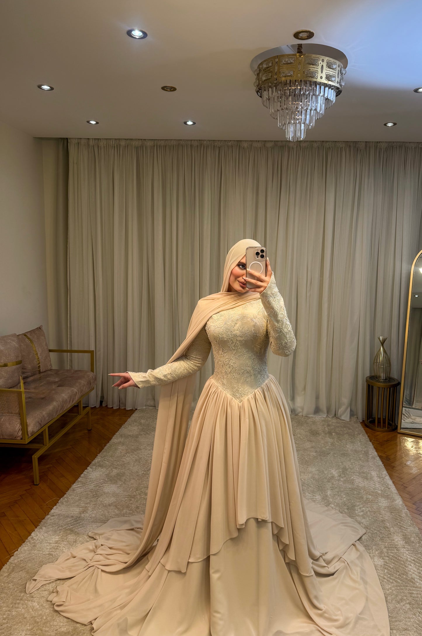 Champagne Layered Chiffon Lace Dress