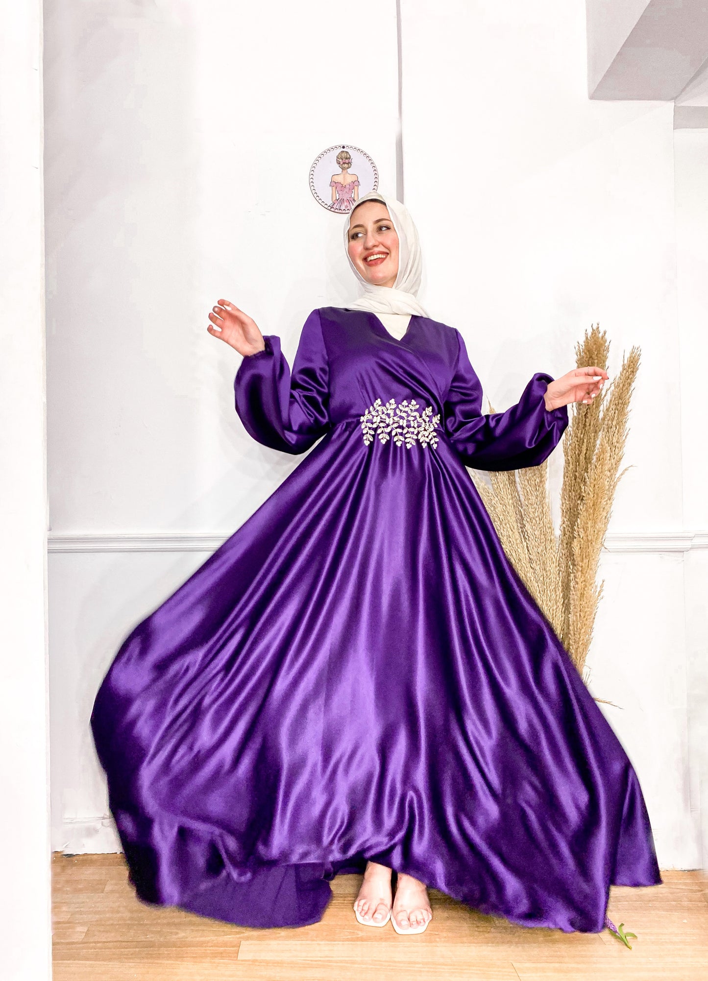 Dark Purple Satin Soiree Dress