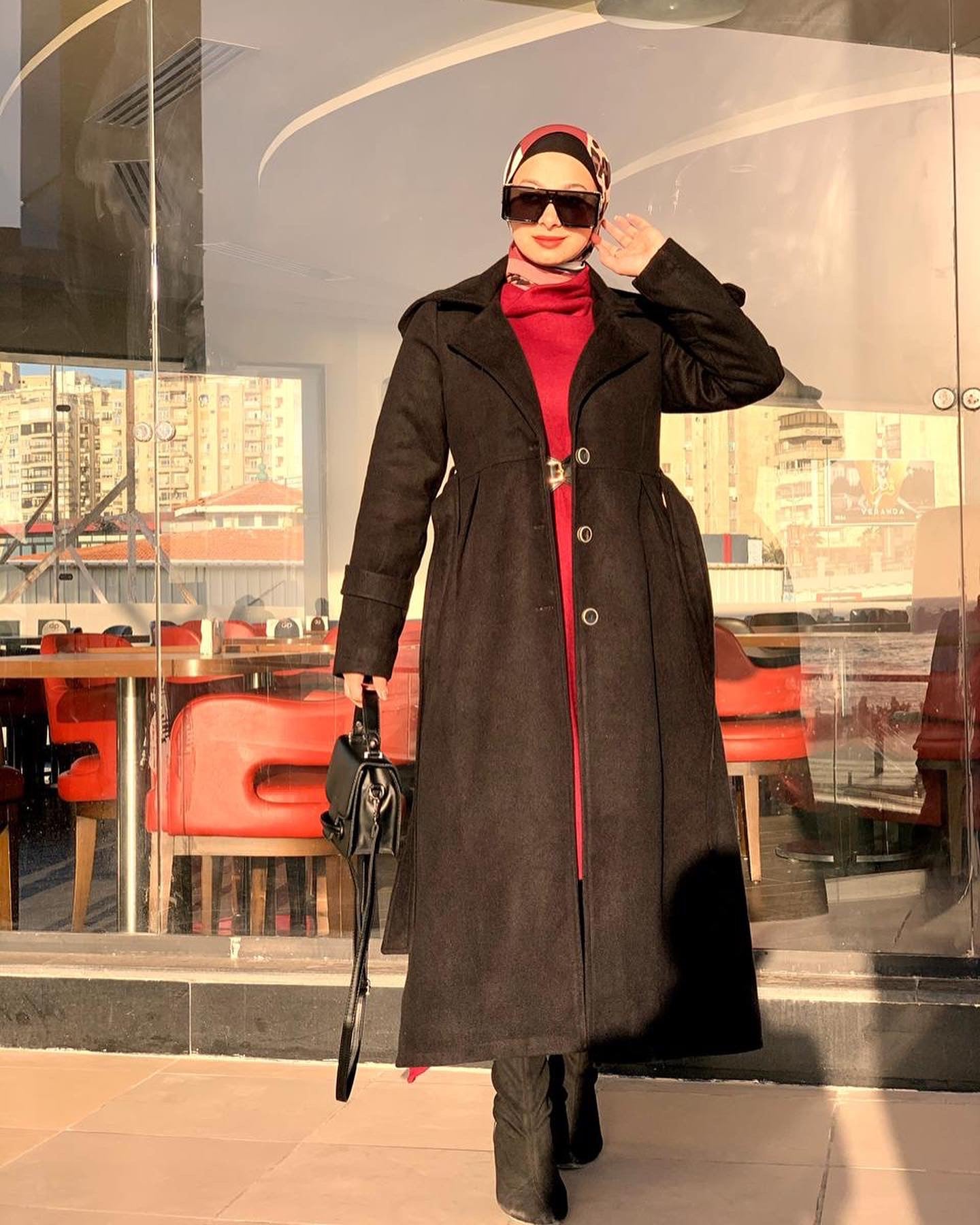 Black Waisted Long Winter Coat