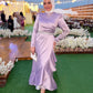 Lilac Satin Soiree Dress with Wrap Waist