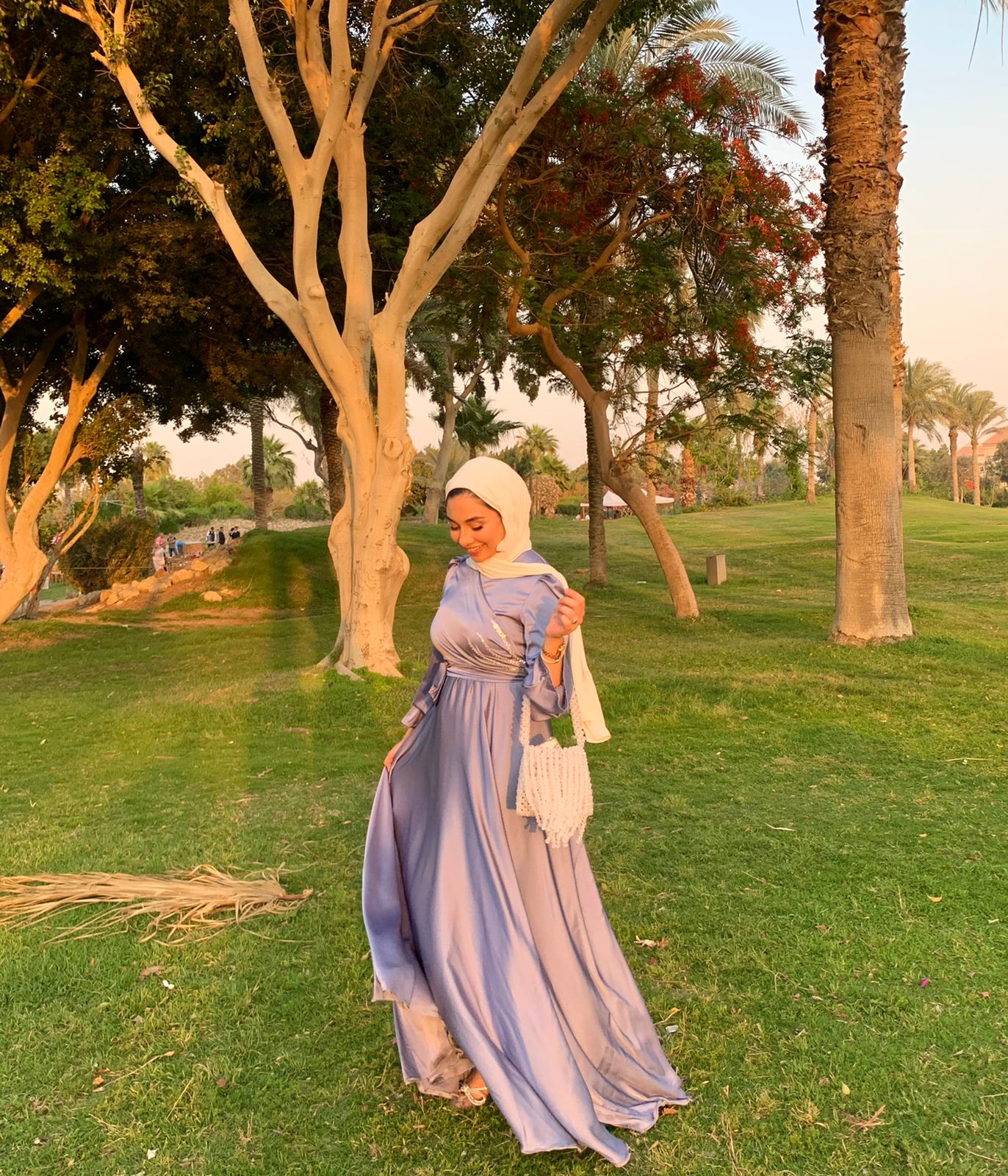 Baby-blue Satin Soiree Dress