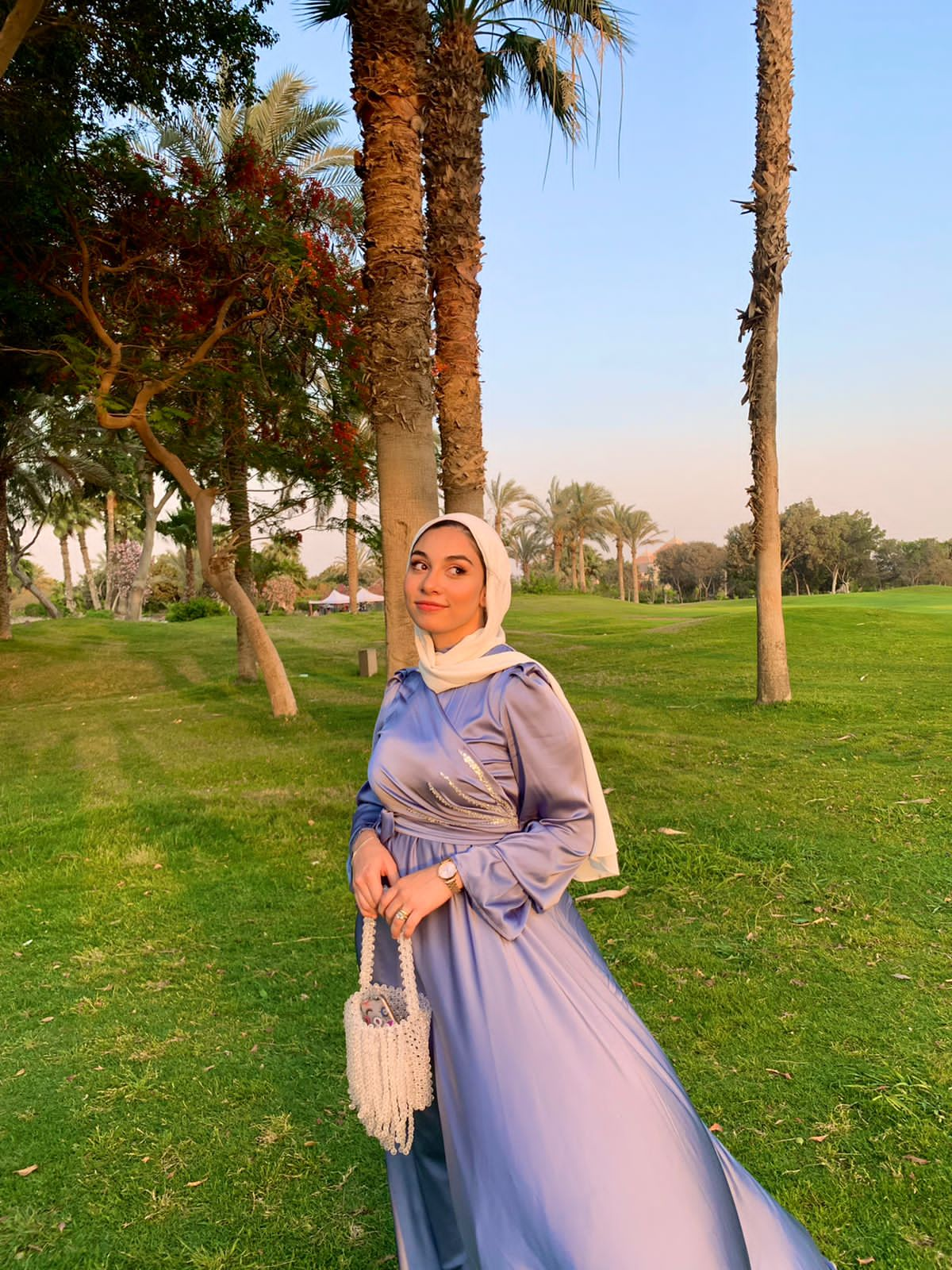 Baby-blue Satin Soiree Dress