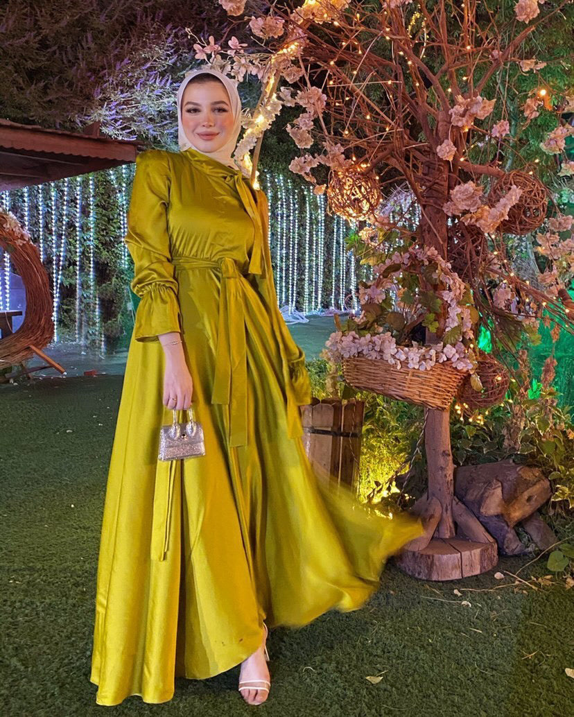 Mustard Satin Soiree Dress