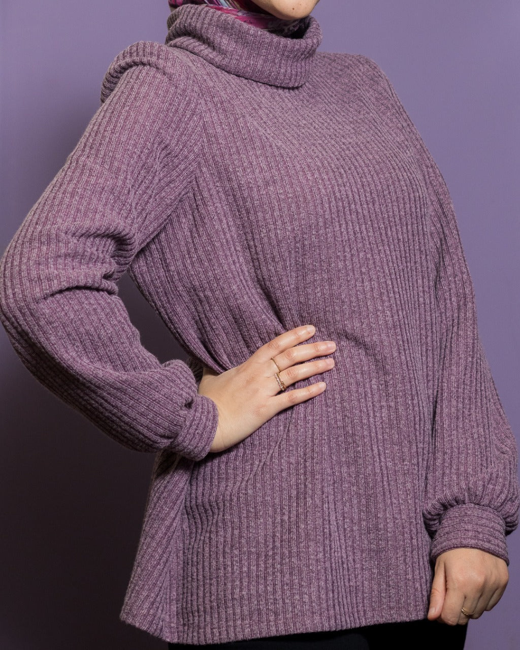 Purple High Neck Winter Blouse