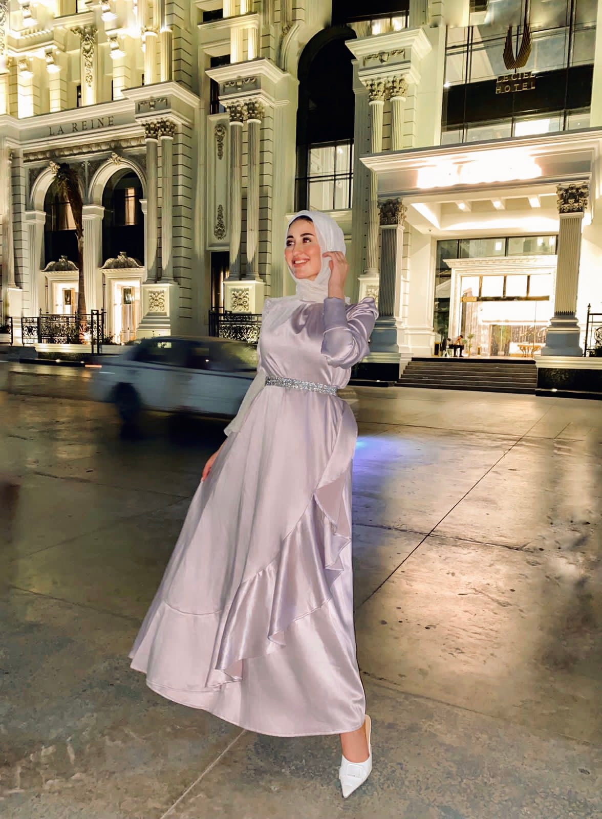 Lilac Satin Soiree Dress