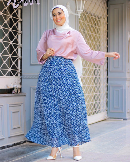 Floral Blue Plisse Chiffon Skirt