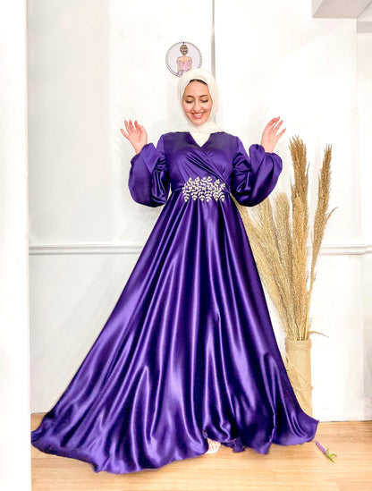 Dark Purple Satin Soiree Dress