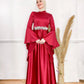 Red Satin Soiree Dress with Angel Sleeves