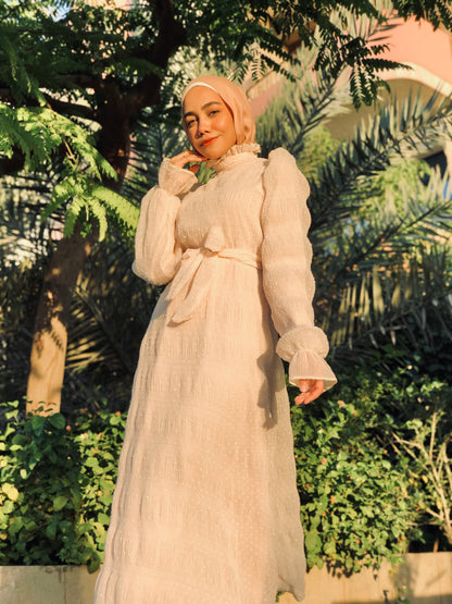 Beige Chiffon Semi-Soiree Dress