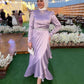 Lilac Satin Soiree Dress with Wrap Waist