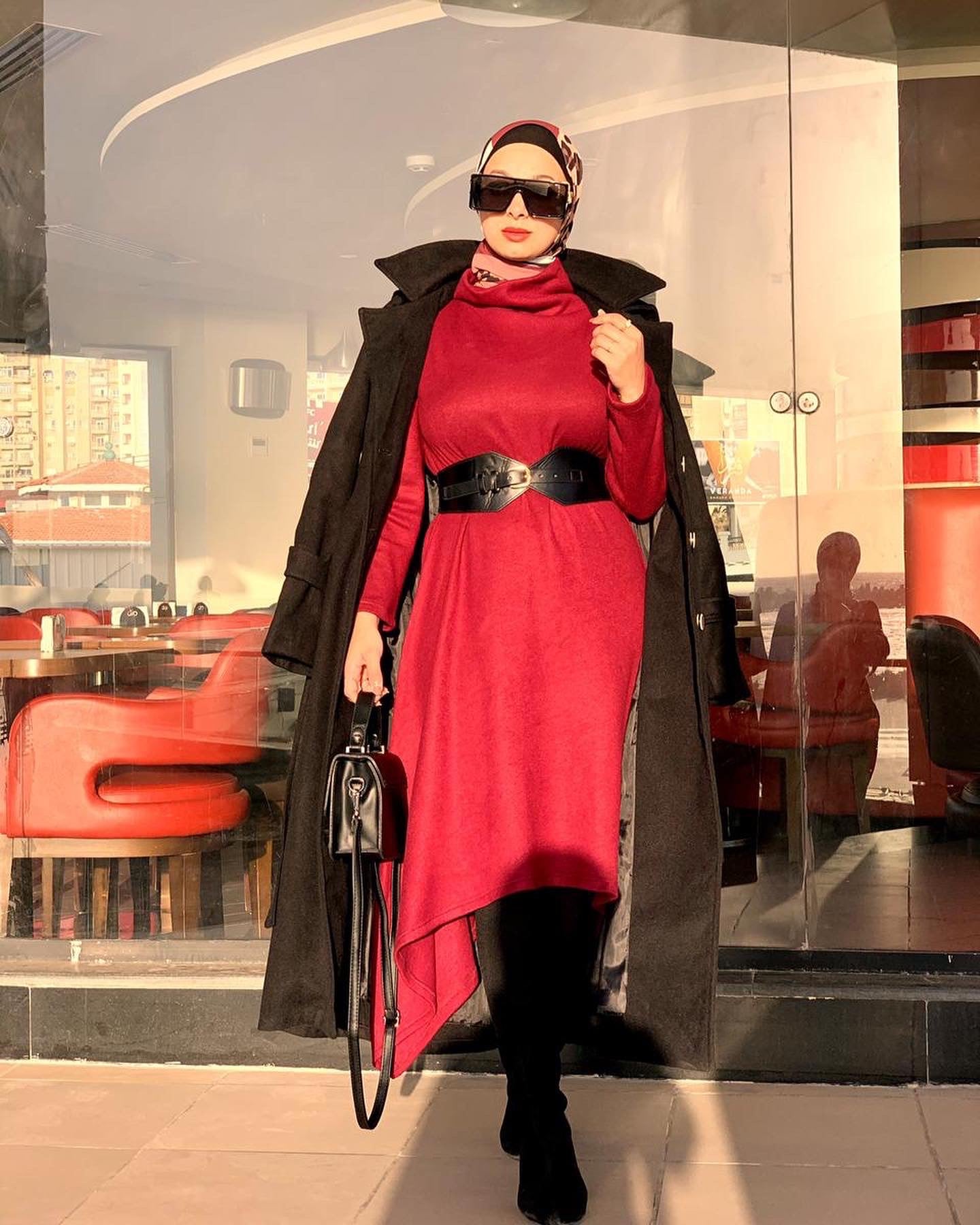 Black Waisted Long Winter Coat