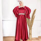 Red Satin Soiree Dress with Angel Sleeves