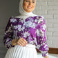 Purple Floral Buttoned Satin Blouse