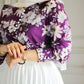 Purple Floral Buttoned Satin Blouse
