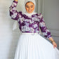 Purple Floral Buttoned Satin Blouse