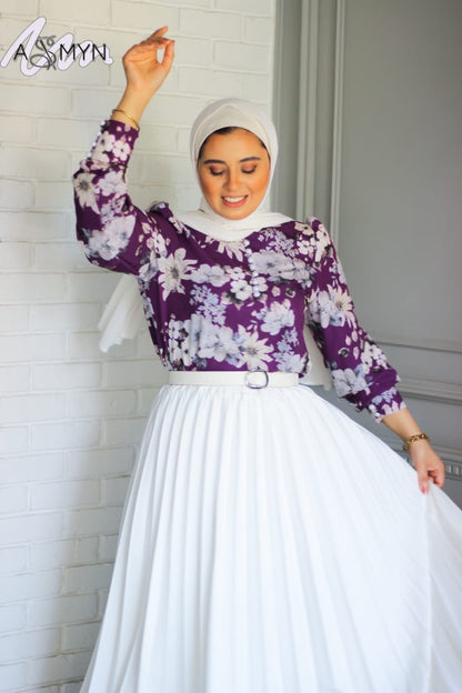 Purple Floral Buttoned Satin Blouse