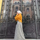 Mustard High Neck Winter Blouse with Puffy Sleeves
