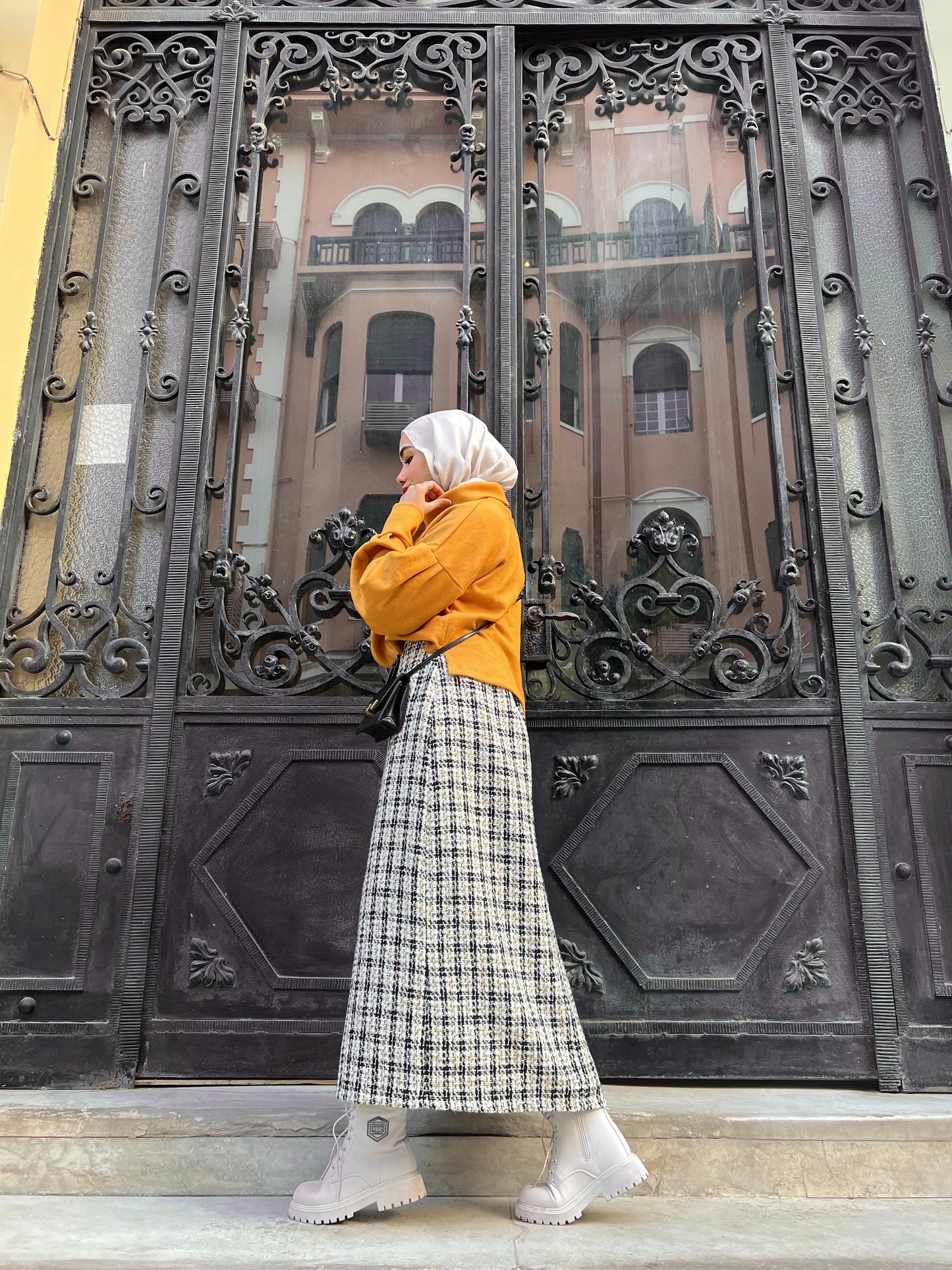 Mustard High Neck Winter Blouse with Puffy Sleeves
