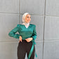 Green Wrap Satin Blouse