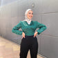 Green Wrap Satin Blouse