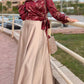 Red Floral Wrap Satin Blouse