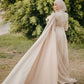 Champagne Royal Soiree Dress with Floral Embroidered Cape