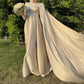 Champagne Royal Soiree Dress with Floral Embroidered Cape