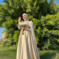 Champagne Royal Soiree Dress with Floral Embroidered Cape