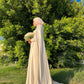 Champagne Royal Soiree Dress with Floral Embroidered Cape