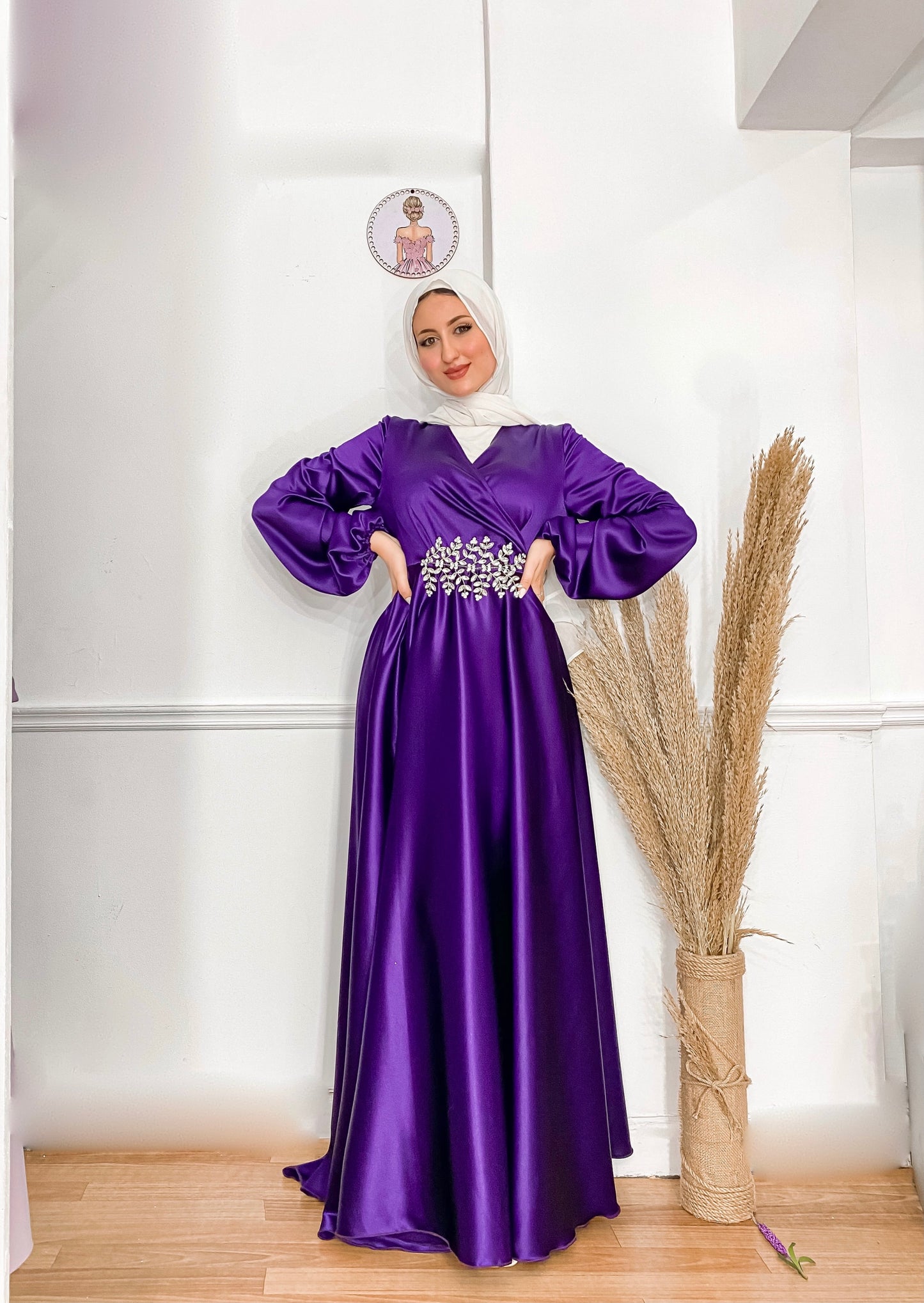 Dark Purple Satin Soiree Dress