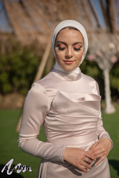 Body-Rose Satin Soiree Dress with Extension