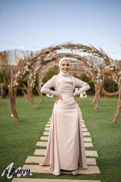 Body-Rose Satin Soiree Dress with Extension