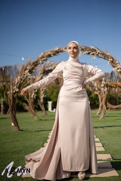 Body-Rose Satin Soiree Dress with Extension